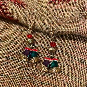 3/15 Handmade Double Sided Dangly Christmas Bells & Glass Red & Gold Beads
